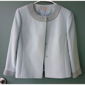 Tahari Light Blue Embellished Women's Jacket Skirt Suit